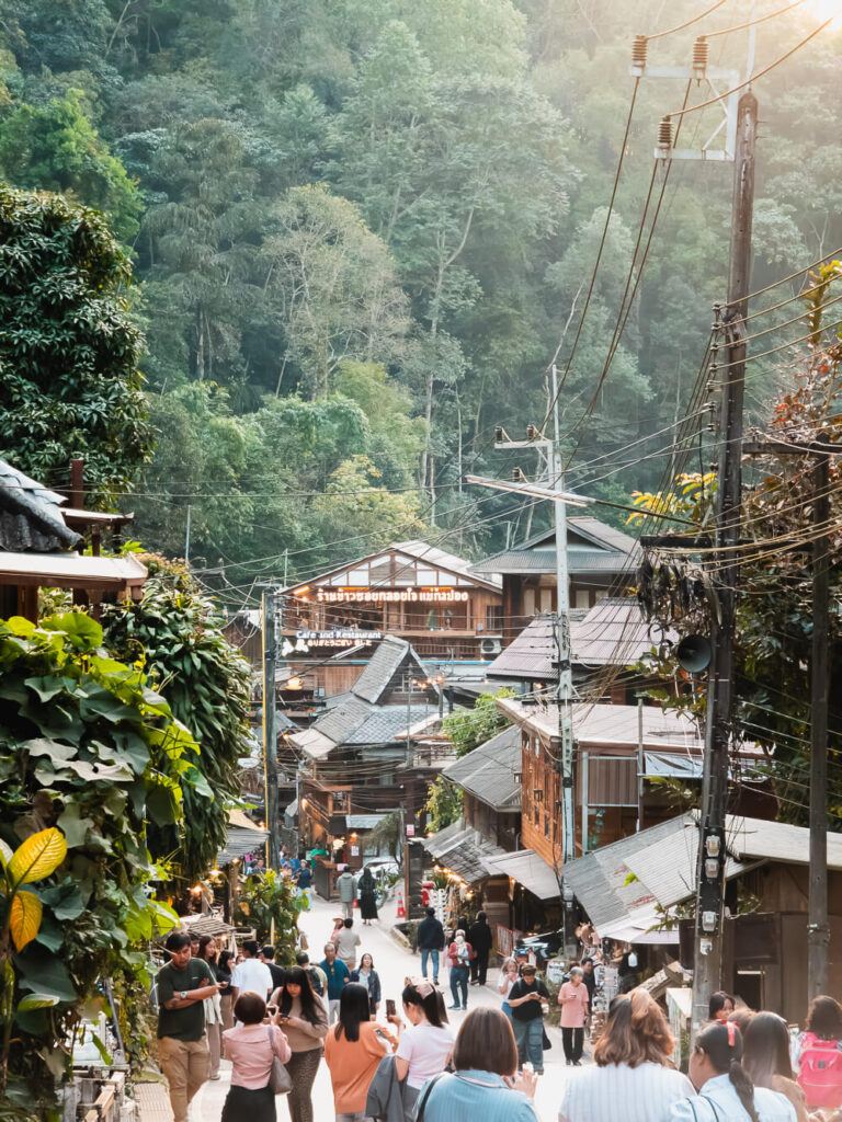 A crowded street in Mae Kampong village near Chiang Mai