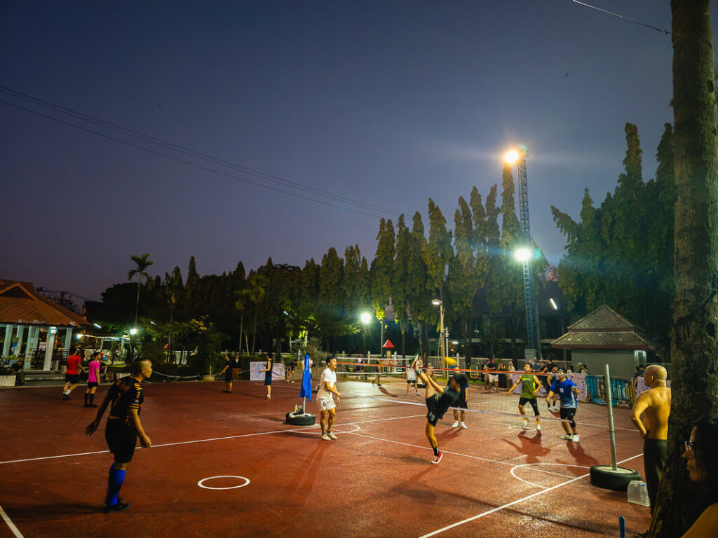 People playing games at night inside Buak Hard Public Park in Chiang Mai