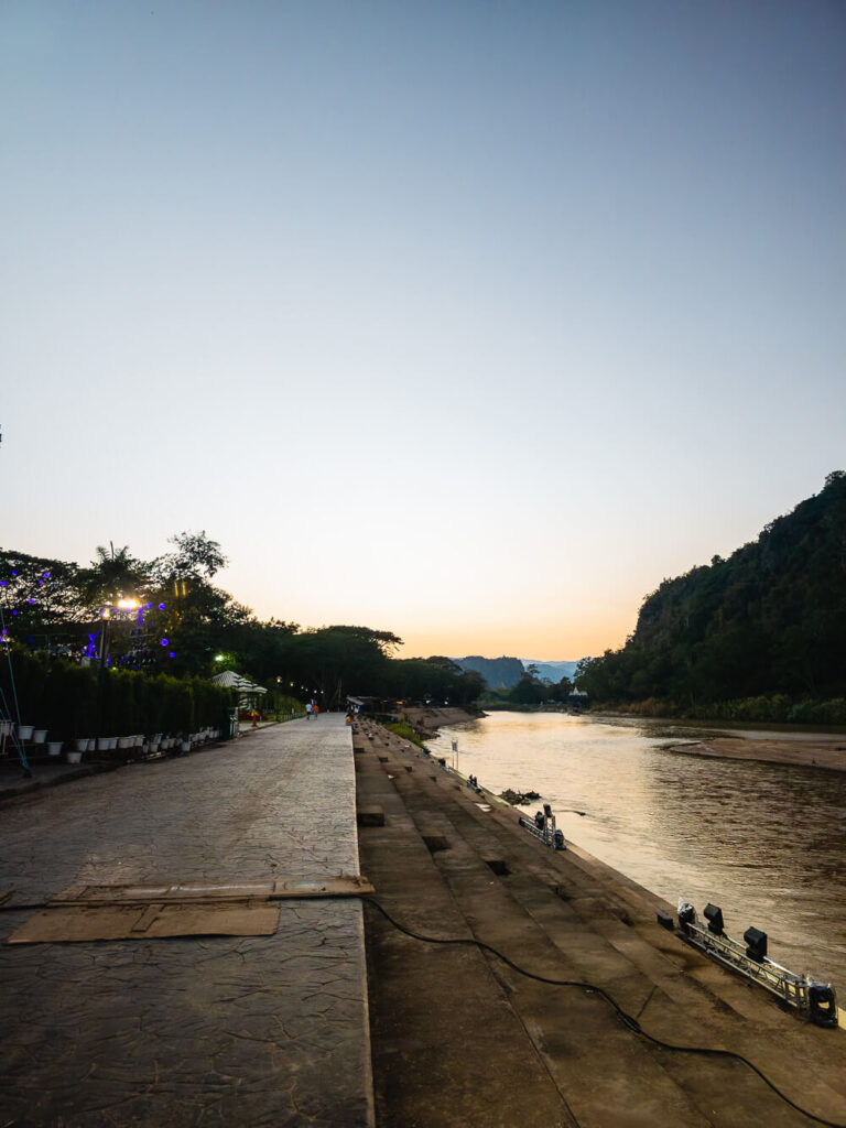 Evening view of the Kok River at Chiang Rai River Beach
