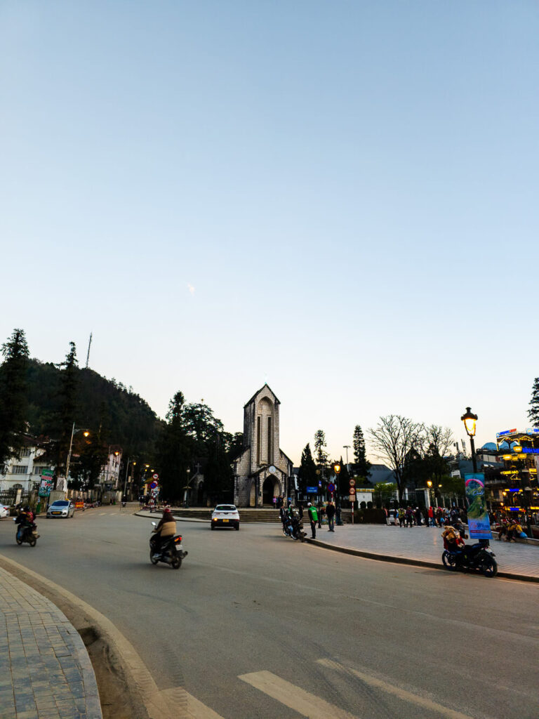 The historic Sapa Stone Church built by the French, located near the main square in the town center.