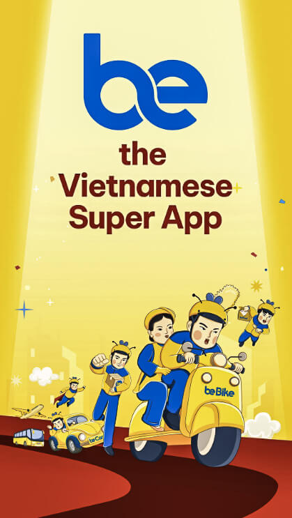 Vietnam Travel Tips for First-Time Visitors 2026: Things to Know Before You Go 3 Screenshot of the Be ride hailing app showing fare estimates and vehicle options for traveling around Vietnam.
