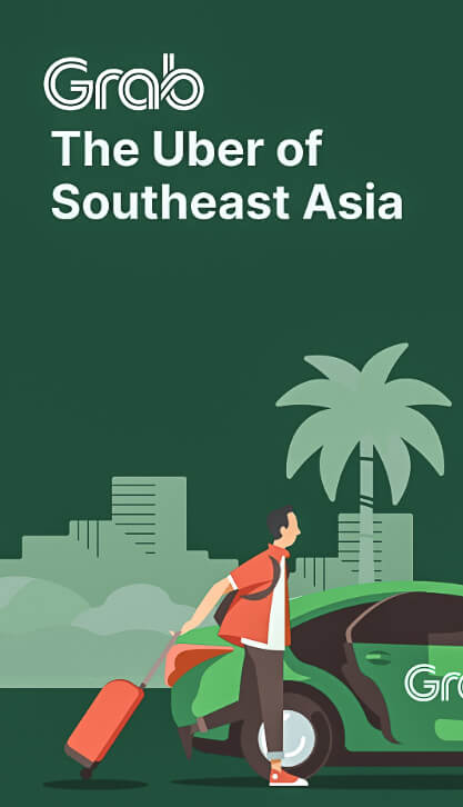 Best Apps for Traveling in Vietnam: The Apps I Actually Used 2 Screenshot of the Grab ride hailing app interface displaying options to book a motorbike taxi or car in Vietnam.